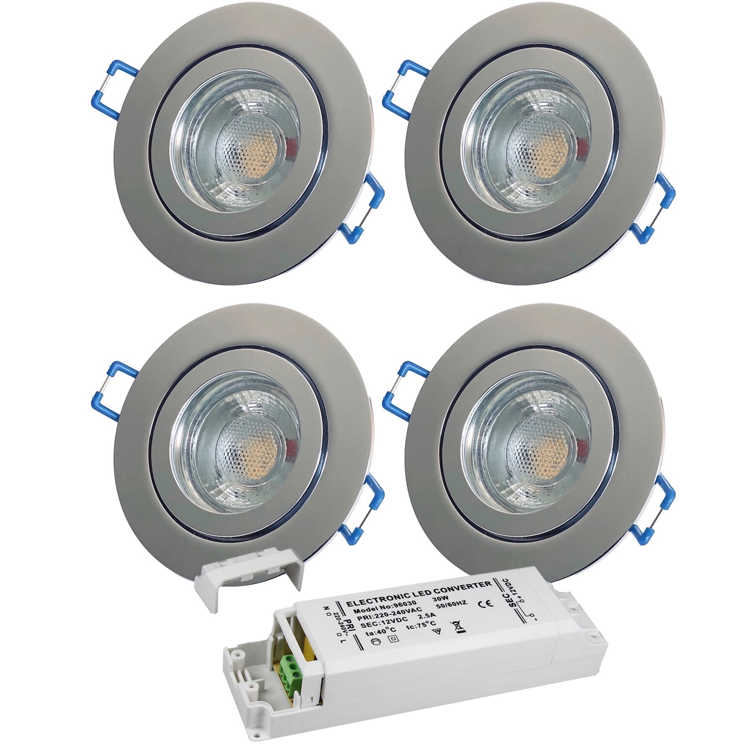 4 x 12V LED Bad Einbaustrahler / IP44 / 5W mit LED Trafo